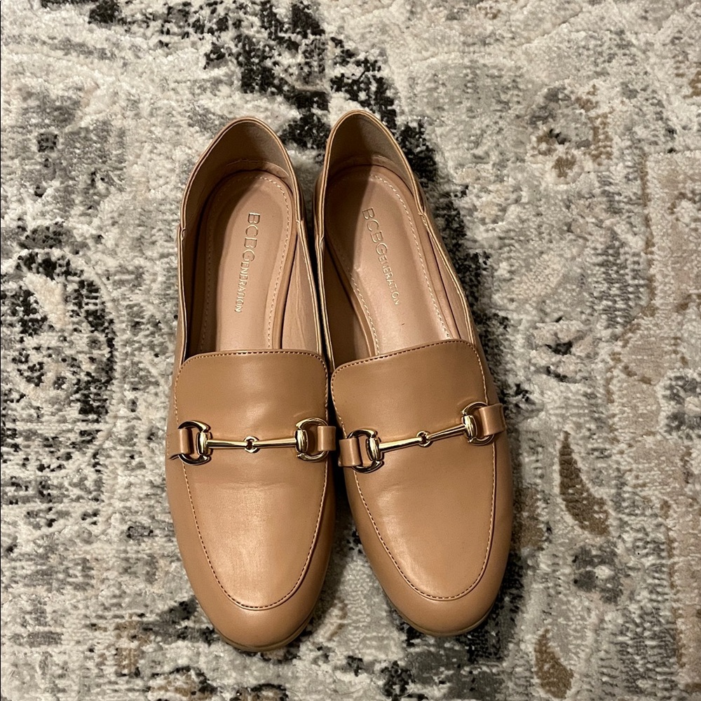 BCBGeneration Tan Loafers with Gold Detail